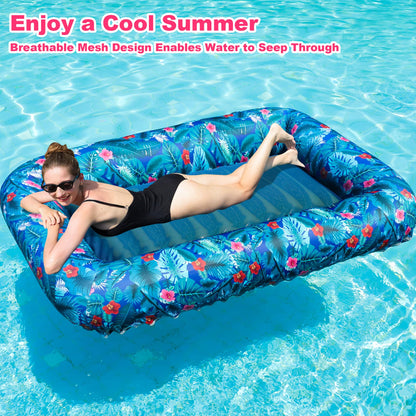 FindUWill Inflatable Pool Floats Adult - 72" X 49" Extra Large Fabric - Covered Pool Float Lounger for Adults, Heavy Duty Pool Raft Floaties for Party Summer Water Beach Lake (Blue)
