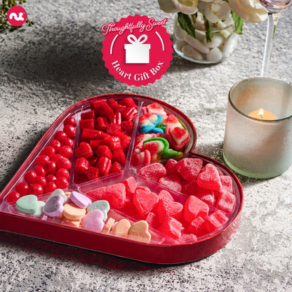 NUT CRAVINGS - Valentines Day Mixed Candy Heart Shaped Gift Basket, Love in A Box (6 Assortments) Romantic Food Arrangement, Healthy Snack Care Package, Food Assortments