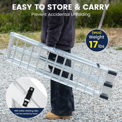 KROAK 1PC Aluminum Loading Ramps 850 lbs, 7.5 ft Folding Motorcycle Ramps, Trailer Ramps with Load Straps for Pickup Trucks, Bicycles, Trolleys, Dirt Bike, ATV/UTV, 90" L x 12" W