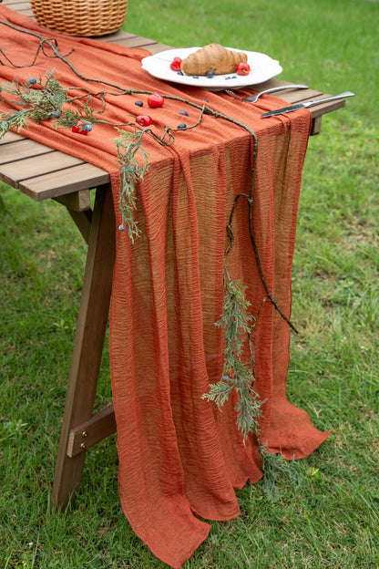 Keketoarrange Thanksgiving Fall Table Runner Terracotta Gauze 120 Inch 10 FT Rustic Burnt Orange Sheer Cheese Cloth for Bridal Shower Friendsgiving Party Centerpiece Decor Fall Decorations for Home