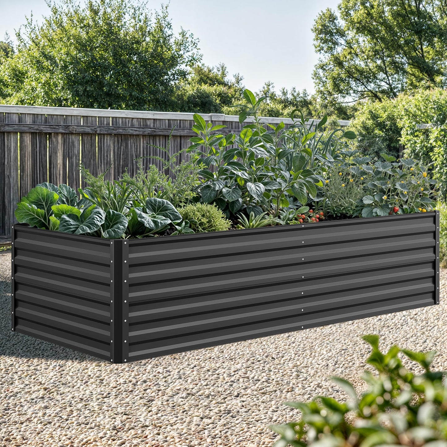 YITAHOME 8x4x2 ft 2pcs Galvanized Raised Garden Bed Kit, Large Metal Planter Box with Gloves, Safety Rubber & Support Rod, Outdoor Flower Bed for Plants Vegetables, Black