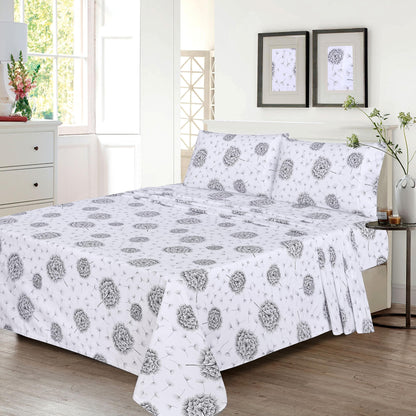 RUVANTI 100% Cotton King Size Sheets Set, 4 Pieces, Soft & Breathable Percale Weave Bedding, Deep Pocket 16", Hotel Standard, Crisp Cool Feel, Durable, Perfect Floral Bed Sheet, Dandelion