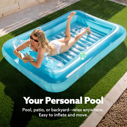 SLOOSH Inflatable Tanning Pool Lounger Float, 85" x 57" Extra Large Pool Floats Adult with Pillow, 4 in 1 Suntan Tub Raft Floatie,Sunbathing Bed Lounge for Water Blow Up Ball Pit Party Gifts, XL-Blue
