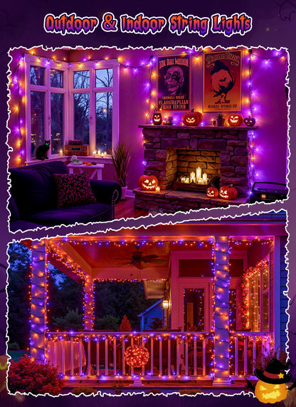 Brightown 2 Pack Halloween Solar String Lights Outdoor, Total 144Ft 400 LED Twinkle Fairy Lights Waterproof with 8 Modes Auto On/Off for Patio Tree Garden Party Home Decorations (Orange&Purple)