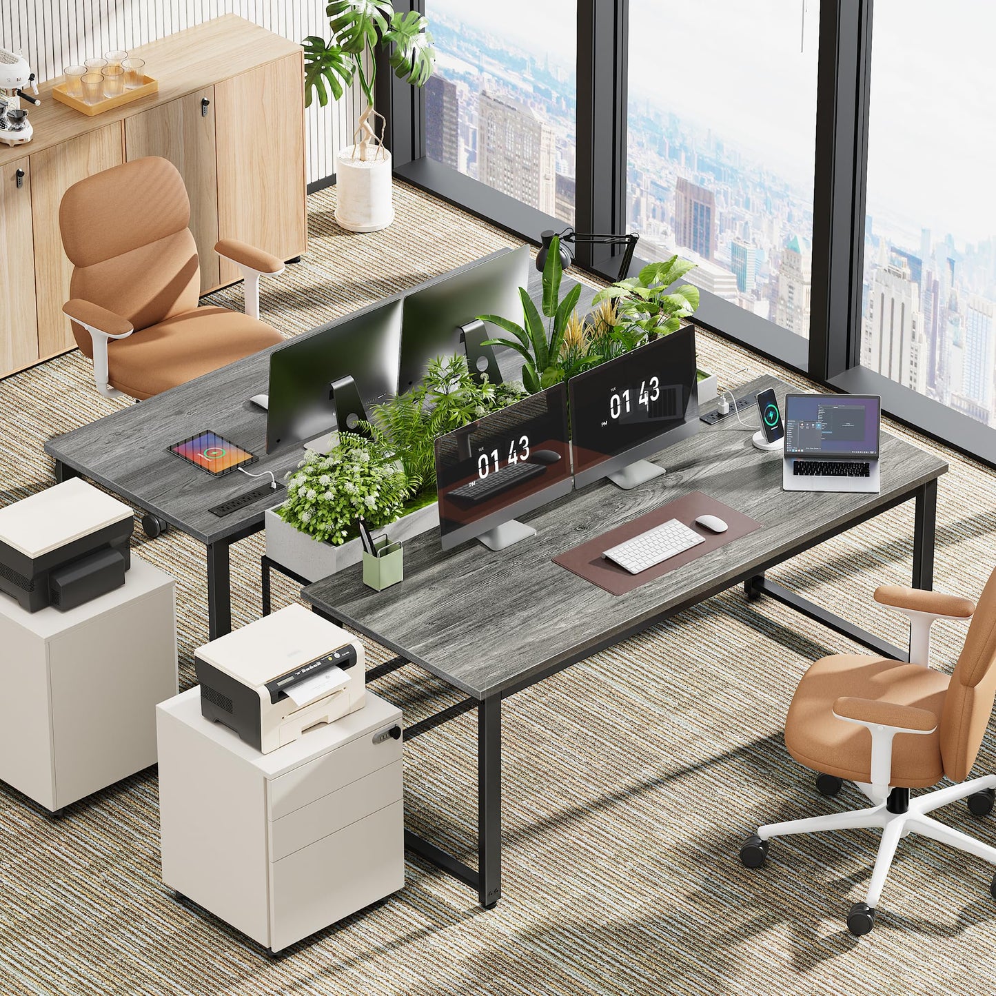 Huuger 55 x 24 inch Desk with Power Outlets & USB-C, Deeper & Thicker Desktop, Robust Metal Tubes, Computer Desk, Heavy Duty Office Desk, Work Gaming Desk for Home Office, Grey