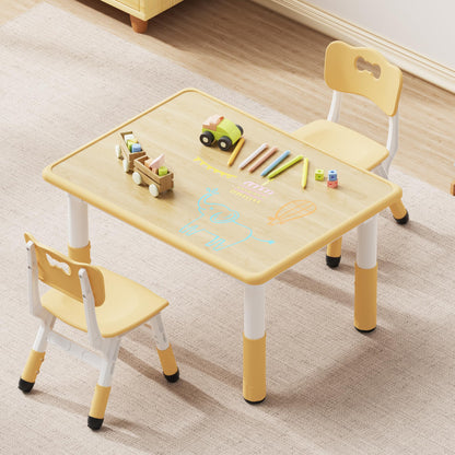Brelley Kids Table and 2 Chairs Set, Height Adjustable Toddler Desk 31.5" L x 23.6" W and Chair Set, Graffiti Desktop, Classroom/Daycare/Home, Children Multi-Activity Table for Ages 2-8