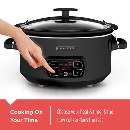 BLACK+DECKER 7-Quart Slow Cooker, SCD4007, Chalkboard Exterior, Locking Lid, 3 Heat Settings, Removable Stoneware Crock