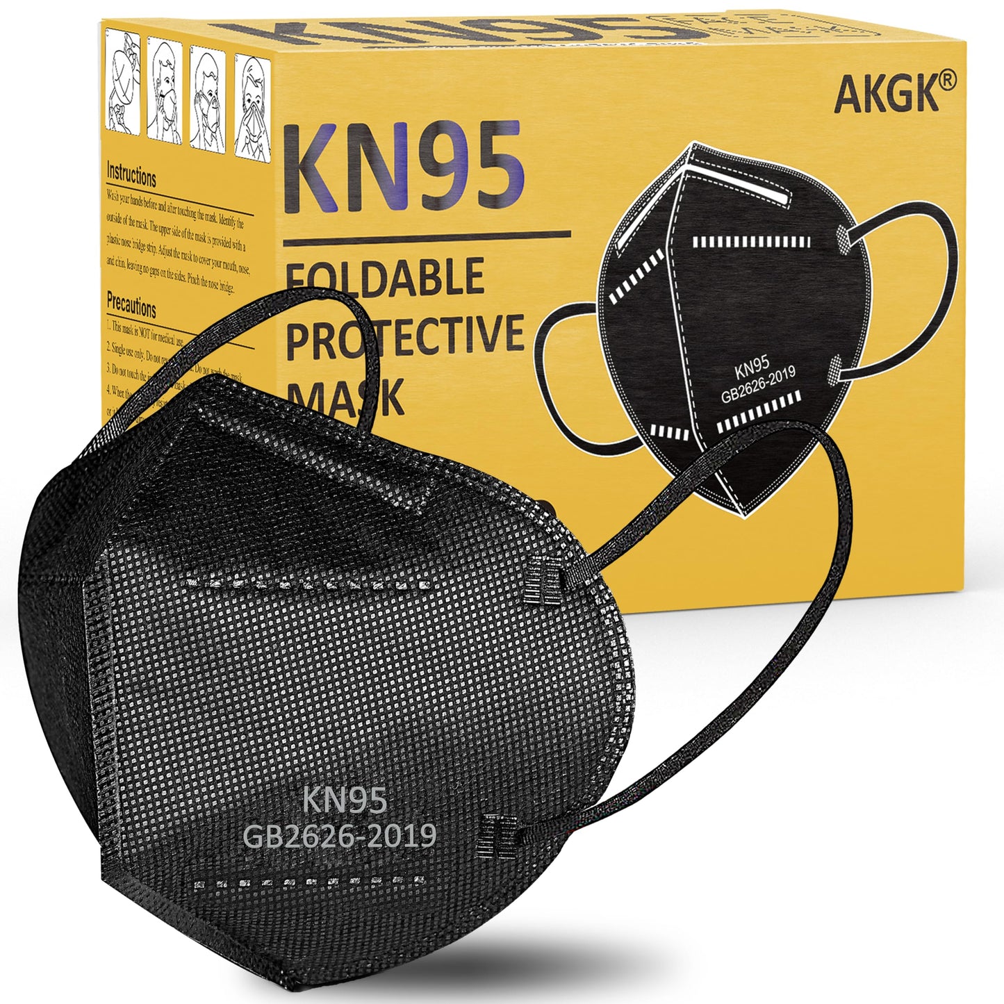akgk KN95 Face Mask 50 PCS, Breathable Protection Masks, Individually Wrapped, 5-Ply KN95 Black Masks, Cup Dust Safety Masks