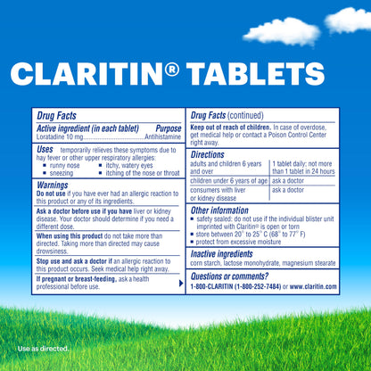 Claritin Allergy Medicine for Adults, 24-Hour Non-Drowsy Loratadine 10mg Pills, Antihistamine, 100 Tablets