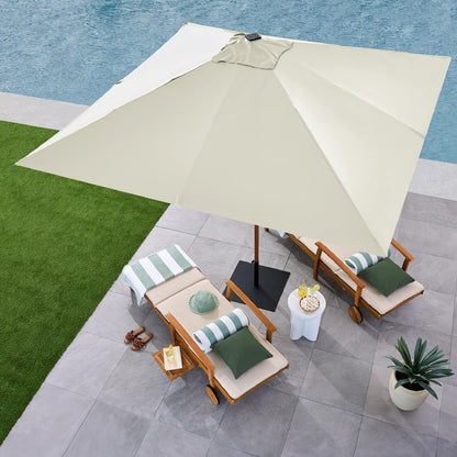 Best Choice Products 9ft Deep Square Solar Powered LED Lighted Patio Umbrella w/Woodgrain Pattern, UV-Resistant Fabric, Hand Crank - Ivory
