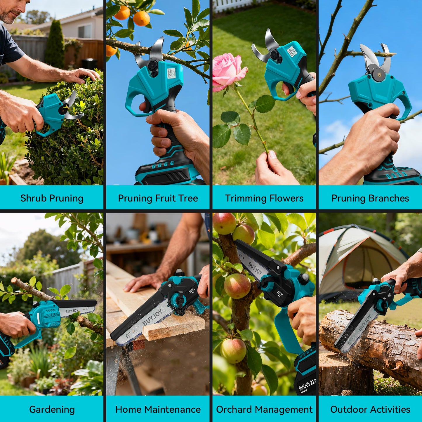 4-in-1 Pole Saw & Electric Pruning Shears, 6 Inch Pole Saws for Tree Trimming, Cordless Pruning Shears with 15.5ft Max Extension Pole, 2 x 4.0Ah Battery Powered Pole Saw Pruner for Garden (Blue)