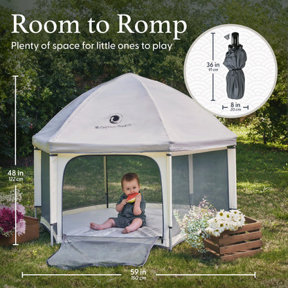 POP 'N GO PLAYPEN - Indoor & Outdoor Baby Playpen for Babies and Toddlers - Baby Beach Tent, Foldable, Portable W/Canopy, Travel Bag, & Mosquito Net - Pop Up Pack and Play Tent (Warm Ivory)