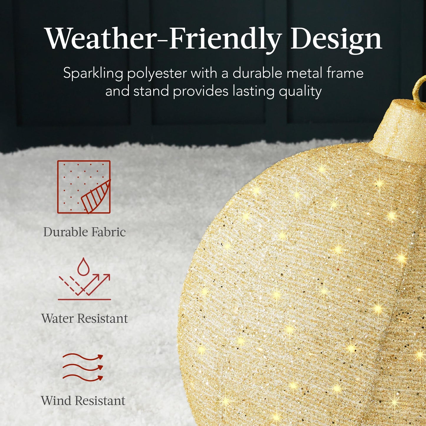 Best Choice Products 2pc Lighted Pop-Up Outdoor Christmas Ornament Set, Holiday Ball Decoration w/ 180 LED Lights, 8 Light Functions - Red/Gold