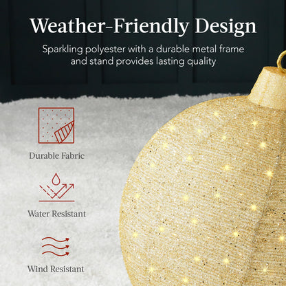 Best Choice Products 2pc Lighted Pop-Up Outdoor Christmas Ornament Set, Holiday Ball Decoration w/ 180 LED Lights, 8 Light Functions - Red/Gold