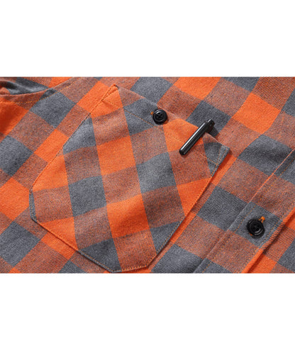 SCODI Mens Flannel Hoodie Shirt Casual Button Down Plaid Jacket Shirts Stylish Long Sleeve Shirts with Pocket Orange Large
