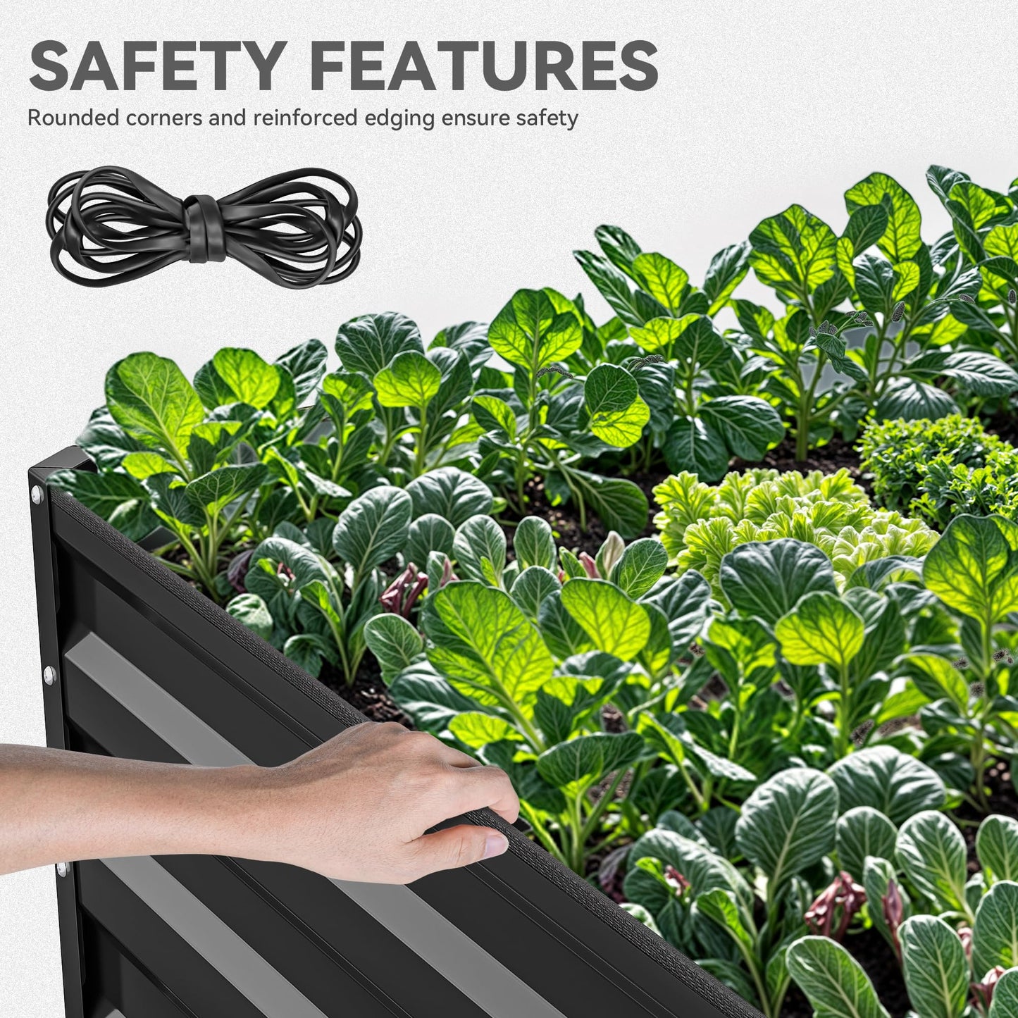 YITAHOME 8x4x2 ft 2pcs Galvanized Raised Garden Bed Kit, Large Metal Planter Box with Gloves, Safety Rubber & Support Rod, Outdoor Flower Bed for Plants Vegetables, Black