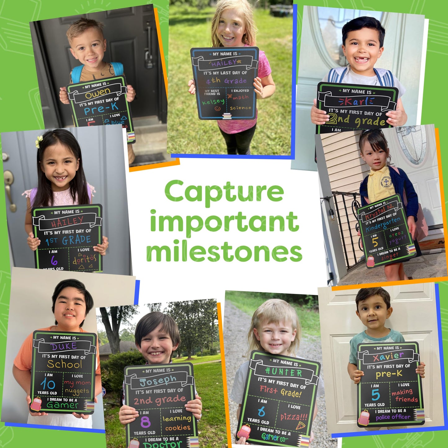 First Day of School Sign Board with Liquid Chalk Markers - 14”x11” Double-Sided & Reusable - My First and Last Day - Back to School Supplies Board for Kindergarten, Preschool