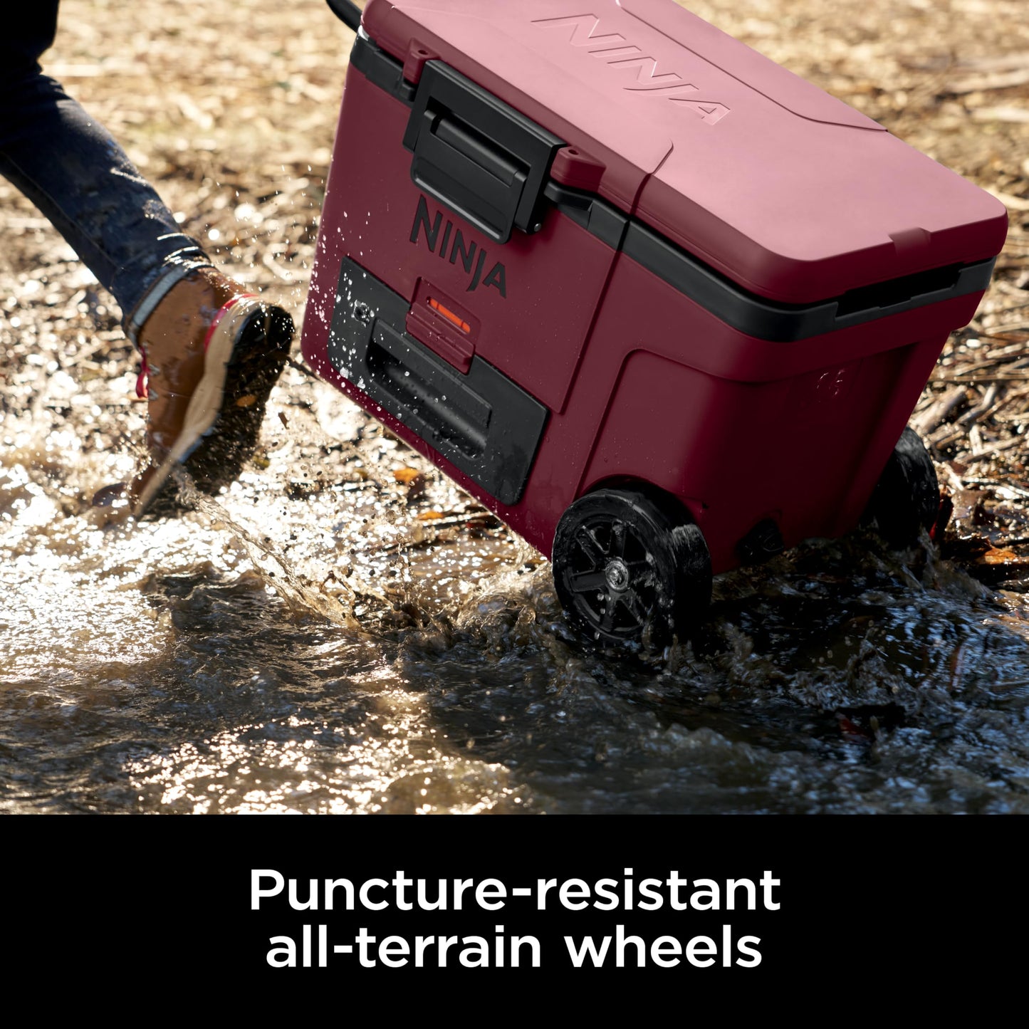 Ninja | Cooler | FrostVault 45QT Cooler with Wheels | Insulated with Temp Dry Storage Drawer | Keeps Ice Cold for Days | for The Beach, Camping, Picnics & More | Canyon Red | FB245MR