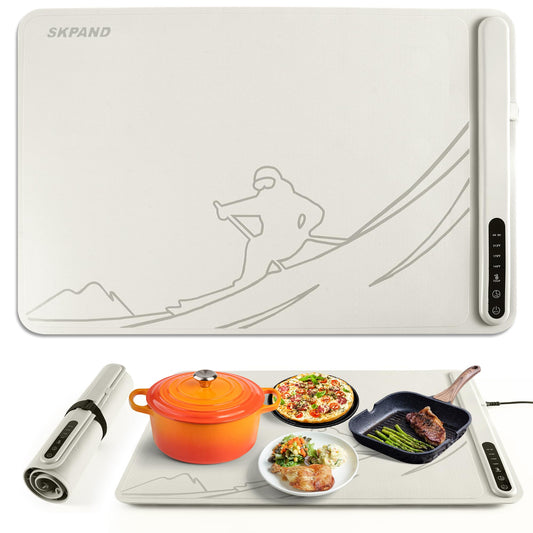 Silicone Electric Warming Mat for Food 3-Temperature,Food Warmer for Buffet Parties, Restaurants & Dinner, Easy-to-Clean Heating Tray to Keep Meals Warm 15.7”x23.6”(Skiing&Gray)