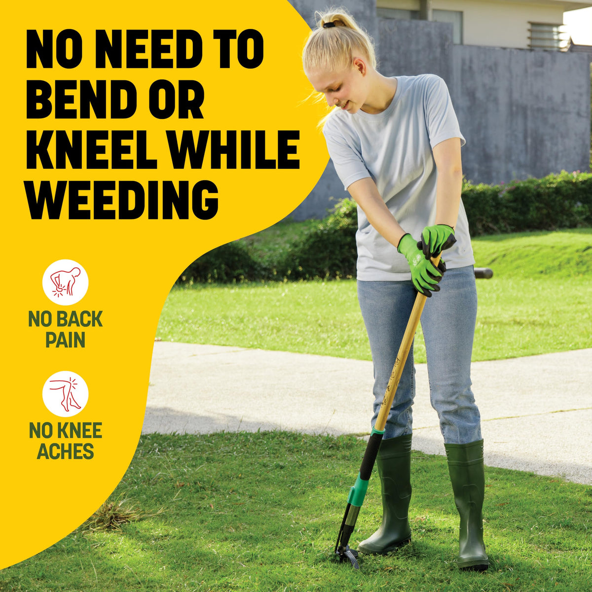 Papa's Tools Weed Puller Tool, 44" Stand Up Weeder Garden Tools & 4 Claw Steel Head, Dual Weed Eject Tech. Made With Real Bamboo & Long Wooden Handle, Yard Weeding Remover For Gardening Men & Women