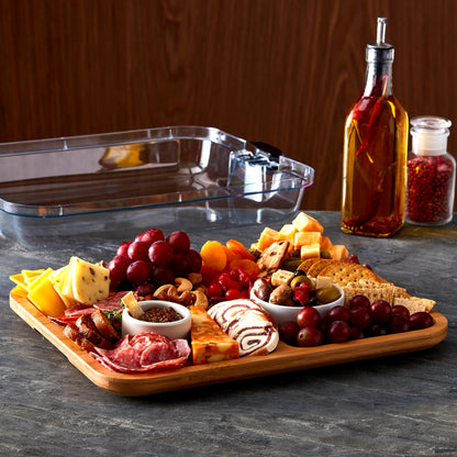 FARBERWARE Build-a-Board Cutting Board with Compartments and Clear Locking Lid for Charcuterie, Snacks, Bamboo