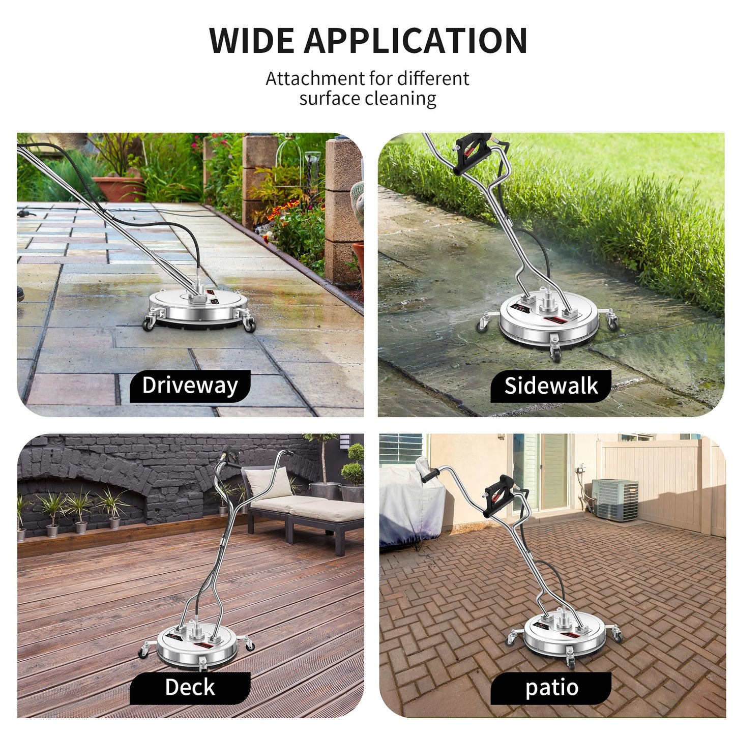 DAIMOT 20" Pressure Washer Surface Cleaner with 4 Wheels - Stainless Steel Dual Handle Surface Cleaner for Pressure Washer Attachment for Concrete, Patio, Sidewalk, Deck and Driveways