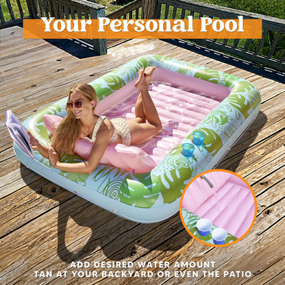 Sloosh XL Inflatable Tanning Pool Lounger Float for Adults, 85" x 57" Extra Large Suntan Tub Pool Floats Sun Tan Tub Ice Bath Tub Tanning Bed Blow up Pool Raft Lounge Floatie, XL-Cyan Pink