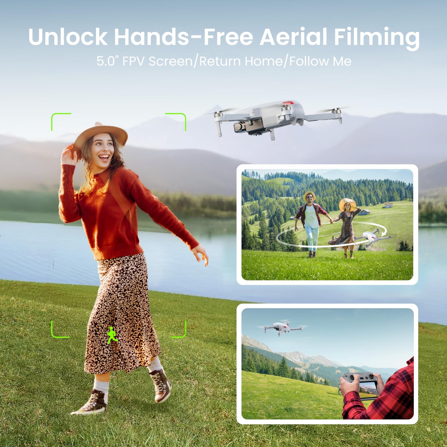 PLEGBLE Drone with EIS 4K Camera for Adults, GPS Drone with 5.0" Screen on Controller, 70 Mins Flight, Long Range Transmission, AI Track&Orbit Mode, Follow Me, Auto Return, Lightweight and Foldable RC Drones for Beginner Toy Gifts, Under 249g