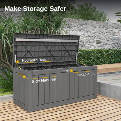 EAST OAK Outdoor Storage Box, 90 Gallon Deck Box, Waterproof Resin Storage Bin for Patio Cushions, Gardening Tools, Lockable, UV Resistant, Grey