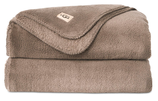 UGG Whitecap Plush Throw Blanket Fleece Lightweight Soft Throw for Couch or Bed Luxury Home Decor for Living Room Washable Hypoallergenic Blankets for Dorm Decor, 50-inch x 70-inch, Light Fawn Brown