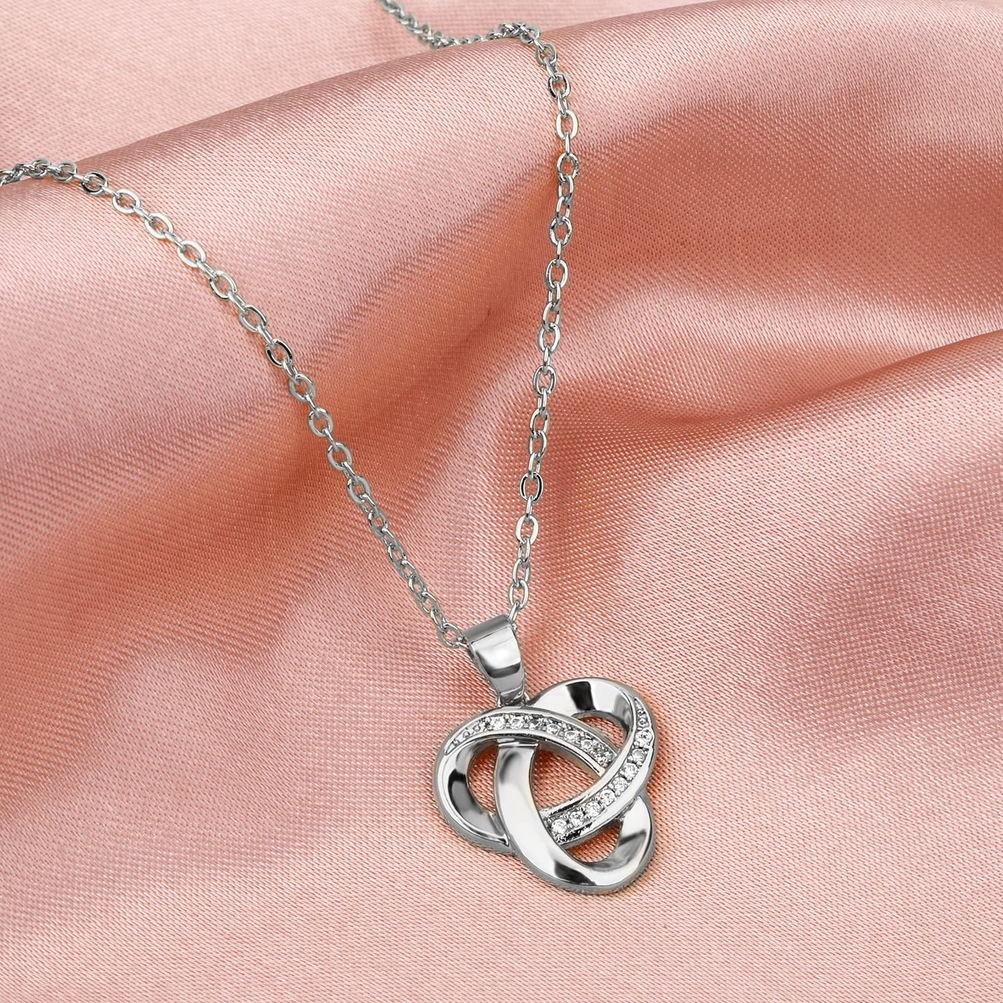Alsanix Sterling Silver Diamond Accent Love Knot Pendant Necklace, Forever Love Knot Infinity Necklace for Women
