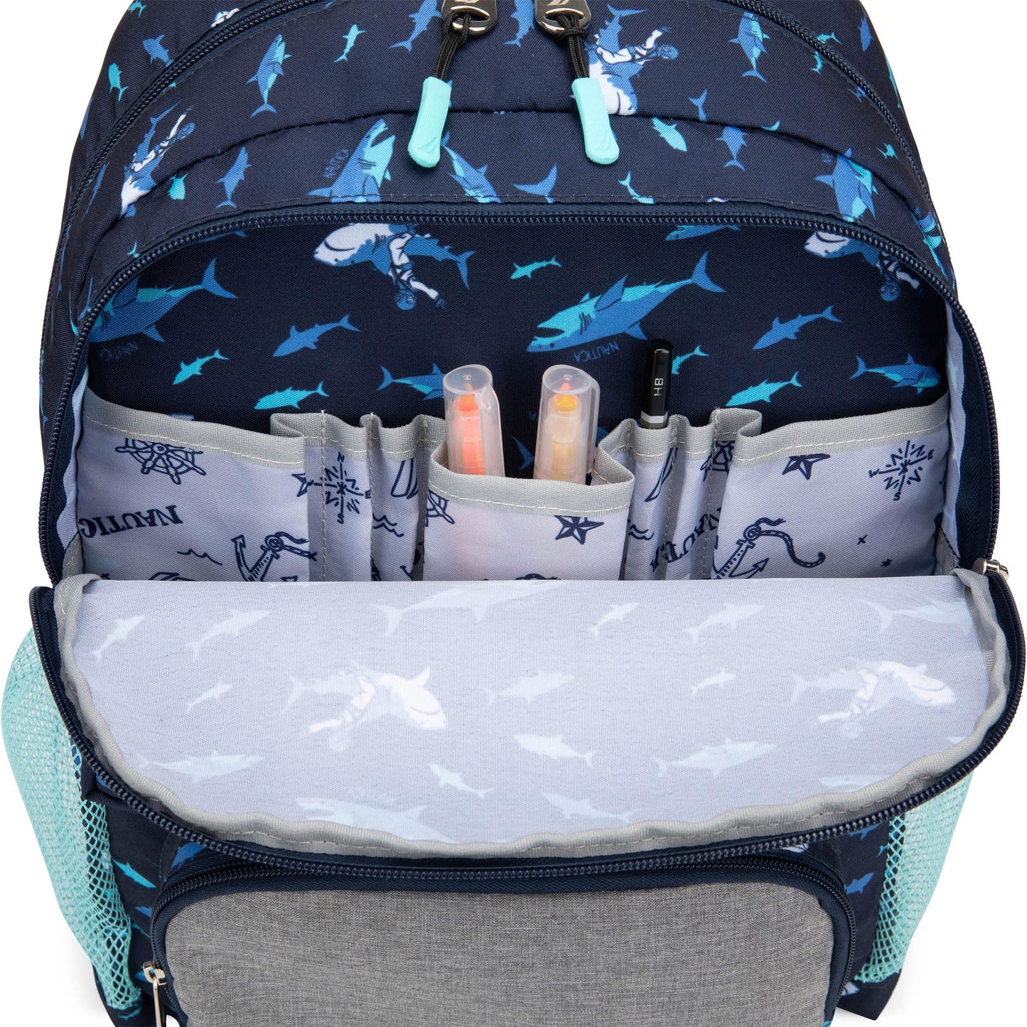 Nautica Backpack for Kids | Kindergarten, Elementary Children Backpack | 16" Tall | Shark Riders