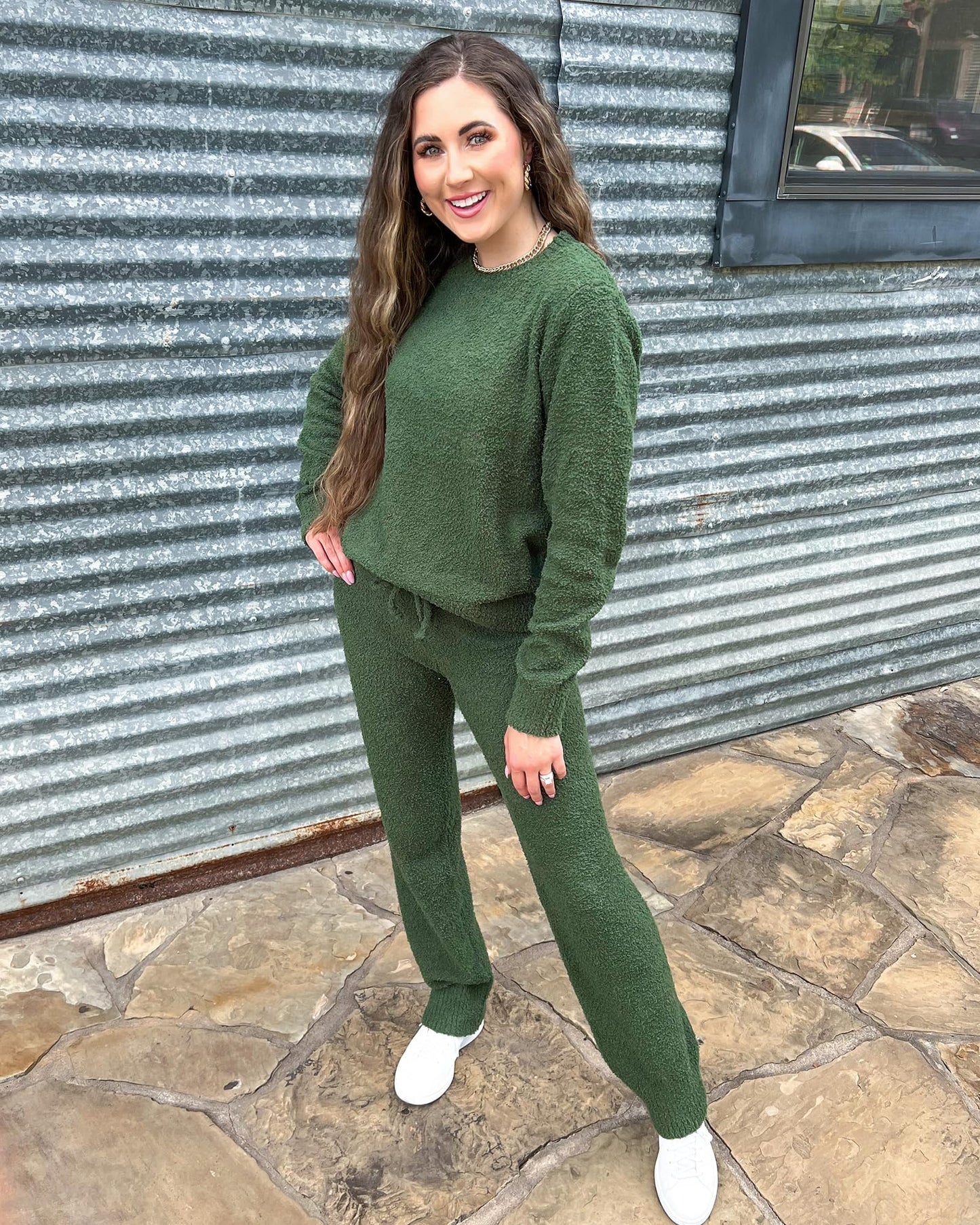 luvamia Women's Casual Solid Color Pajama Sets Long Sleeve Tops And Pants Long Pj Sets Joggers Loungewear Sleepwear Nightwear Lounge Wear Set Outfits For Women Comfy Outfits For Women Army Green Large