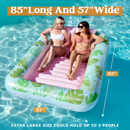 Sloosh XL Inflatable Tanning Pool Lounger Float for Adults, 85" x 57" Extra Large Suntan Tub Pool Floats Sun Tan Tub Ice Bath Tub Tanning Bed Blow up Pool Raft Lounge Floatie, XL-Cyan Pink