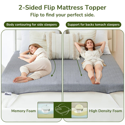 Memory Foam Mattress Topper, 3 inch Queen Mattress Topper with Removable Soft Cover, Bed Topper for Dorm, Travel, Guest Mat, Non-Slip Design & Pressure Relief Back Pain, Grey