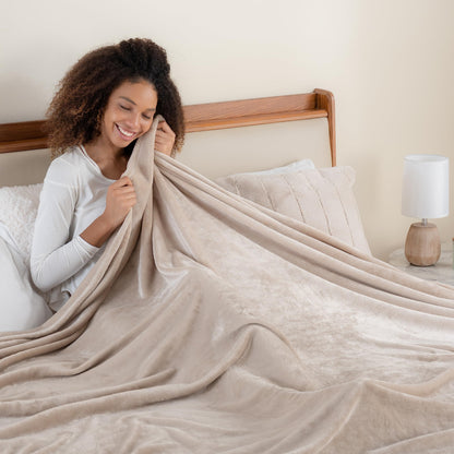 Berkshire Blanket Classic VelvetLoft® Solid Bed Blanket Queen Size, Lightweight Soft Fuzzy Plush Blanket for Bed and Couch, Grain, 90x90 Inches
