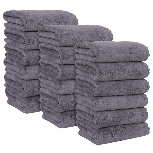 MOONQUEEN 18 Pack Premium Hand Towels - Quick Drying - Microfiber Coral Velvet Highly Absorbent Towels - Multipurpose Use as Hotel, Bathroom, Shower, Spa, Hand Towel 16 x 28 inches (Gray)