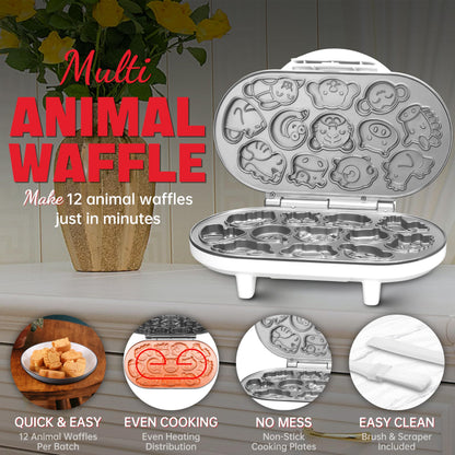 SugarWhisk Animal Mini Waffle Maker for Kids, Mini Pancakes Maker Machine with 12 Different Animal Pancake Molds, Small Waffle Maker Iron, Excellent Christmas Gift for Kids & Adult