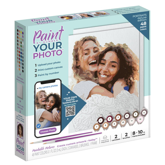 Paintable Pictures | Paint Your Photo by Number: Portraits Deluxe Edition | Customizable Kit | Printable Canvas | Custom Paint by Number Technology