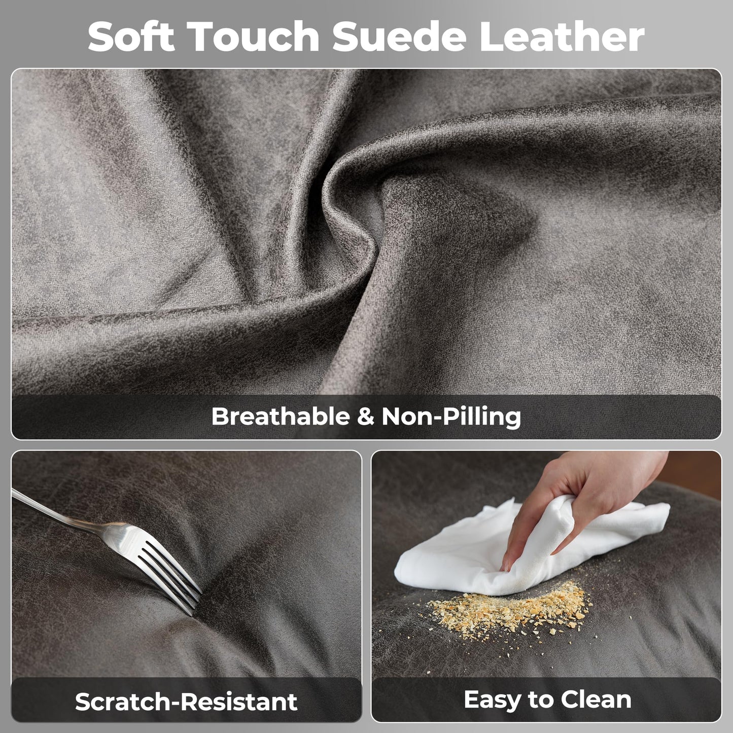 ovios Ergonomic Office Chair, Mid Back Faux Leather Executive Chairs with Armrests, Comfy Mid-Century Modern Swivel Rolling Computer Armchair (Dark Grey, Suede Leather)