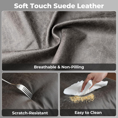 ovios Ergonomic Office Chair, Mid Back Faux Leather Executive Chairs with Armrests, Comfy Mid-Century Modern Swivel Rolling Computer Armchair (Dark Grey, Suede Leather)