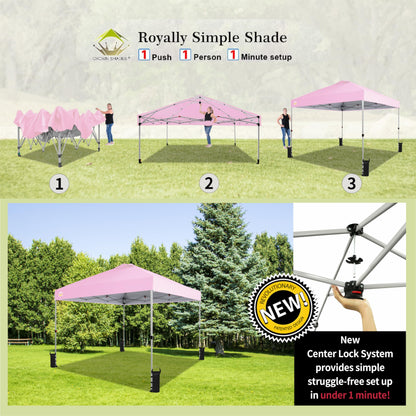 CROWN SHADES 10x10 Pop Up Canopy - Beach Tent with One Push Setup - Easy Outdoor Sun Shade for Events, Parties, Camping - Gazebo with STO-N-Go Cover Bag, Silver Coated Top, Pink