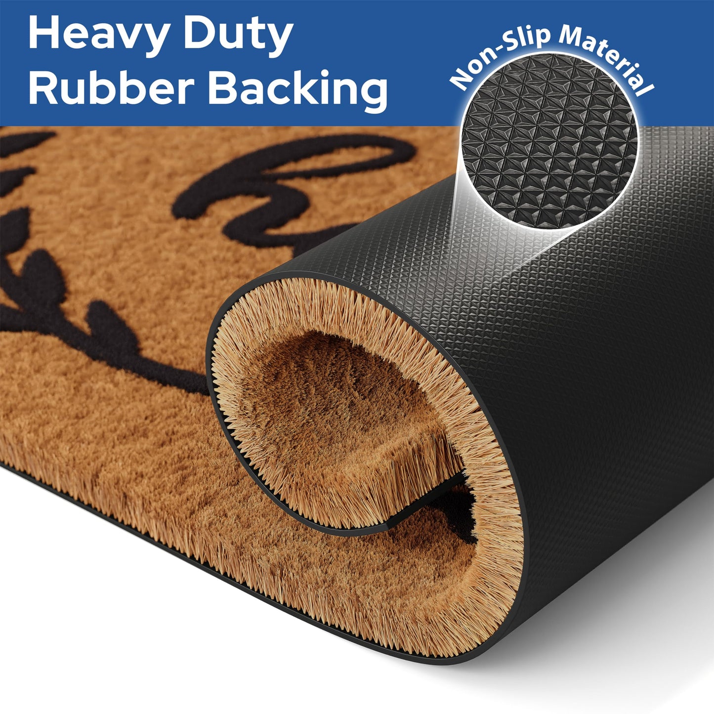 Barnyard Designs Natural Coco Coir Heavy Duty Backing Doormat - Large Cute Non-Slip Front Door Welcome Mat for Outside Entrance or Porch Entry, Brown (17x30, Hello Wreath)