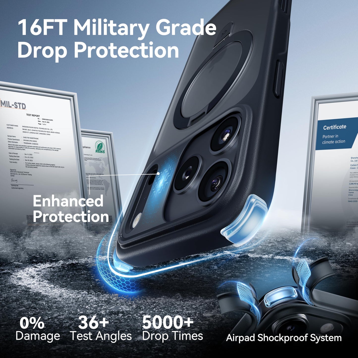 CASEKOO [Instant Black] for iPhone 17 Pro Case with Magnetic Ring Stand [Military Drop Protection] [Fit for MagSafe] Shockproof Translucent Matte Slim Phone Cover for iPhone 17 Pro Case 6.3 Inch