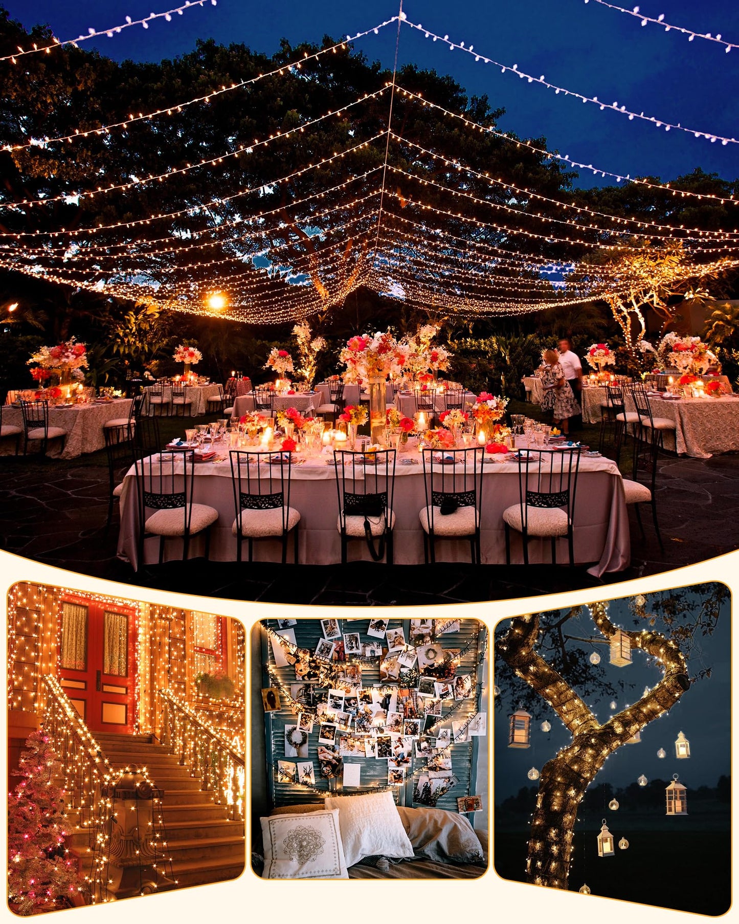 Brightown 2 Pack Solar String Lights for Outside, 92Ft 240 LED Solar Lights Outdoor Waterproof with 8 Modes, Solar Outdoor String Light for Patio Yard Tree Garden Party Decorations, Warm White