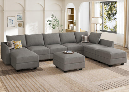 HONBAY Oversized Modular Sectional Sofa with Storage Seats Reversible Sectional Couch with Ottomans U Shaped Modular Sectional Couch for Living Room, Grey