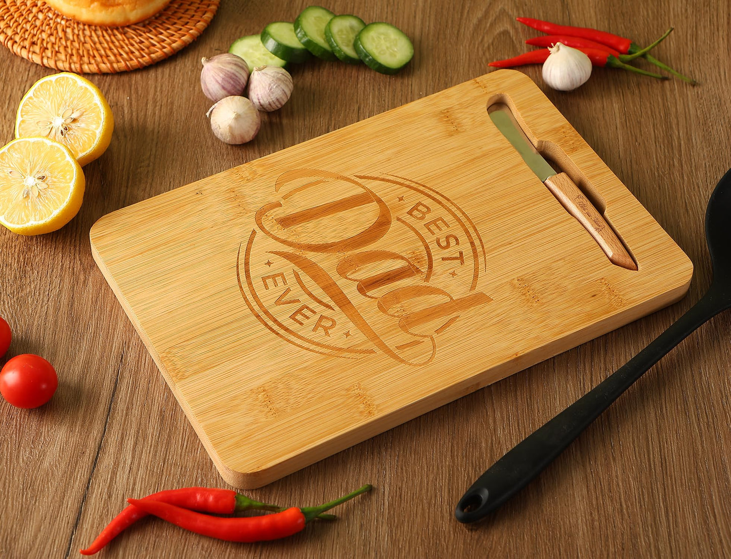 Christmas or Birthday Gifts for Dad, Best Dad Gift from Daughter Son - Unique Engraved Bamboo Cutting Board Fathers Day Gift for Dad Papa- Best Dad Ever