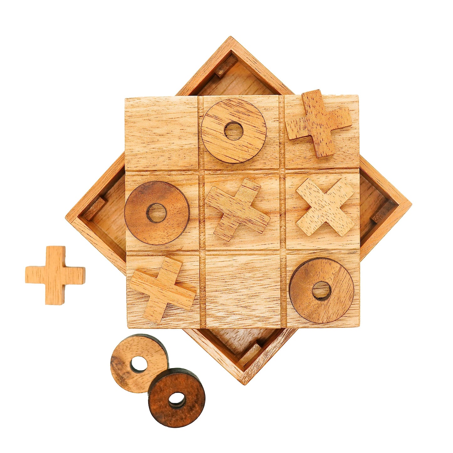 BSIRI Wooden Tic Tac Toe Game - Brain Teaser Puzzles for Adults and Unique Gifts for Kids, Coffee Table Decor Living Room Decor Modern Wood Decor, Classic Board Games for Family (5.5 Inch)