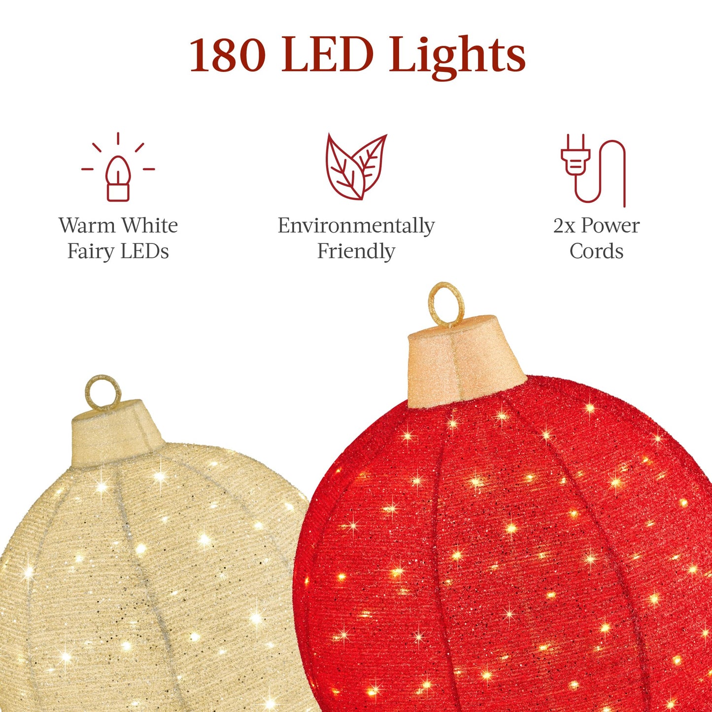 Best Choice Products 2pc Lighted Pop-Up Outdoor Christmas Ornament Set, Holiday Ball Decoration w/ 180 LED Lights, 8 Light Functions - Red/Gold