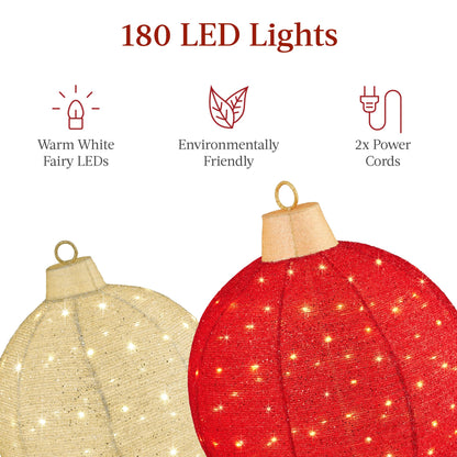 Best Choice Products 2pc Lighted Pop-Up Outdoor Christmas Ornament Set, Holiday Ball Decoration w/ 180 LED Lights, 8 Light Functions - Red/Gold
